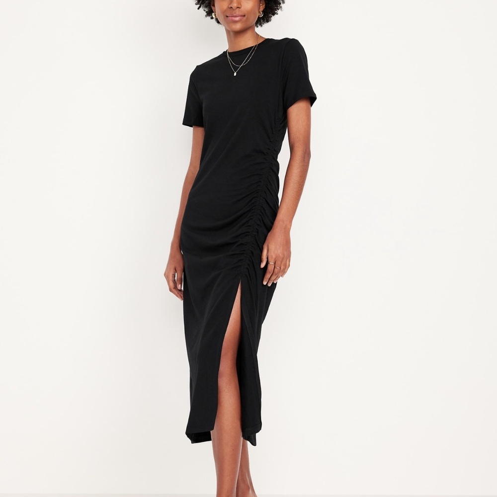 Old Navy Black Ruched Midi Dress